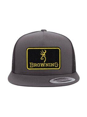 Browning YP Flat Bill Trucker Hat Mesh Back Snapback Charcoal/black
